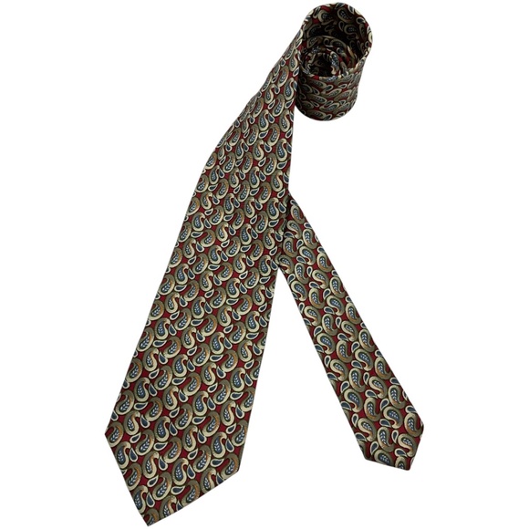HUGO BOSS WHITE TAG Red/Green/Beige Paisley Silk LUXURY Tie ITALY - Picture 1 of 4